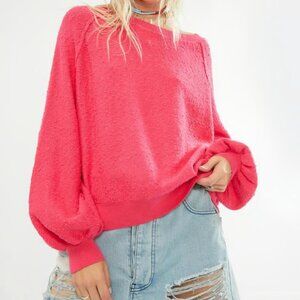 Free People Found My Friend Boucle Pullover Rock Candy Bright Pink XS